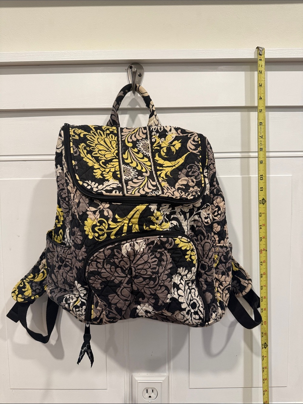 Vera Bradley Quilted Floral Backpack in Yellow, Black & Cream